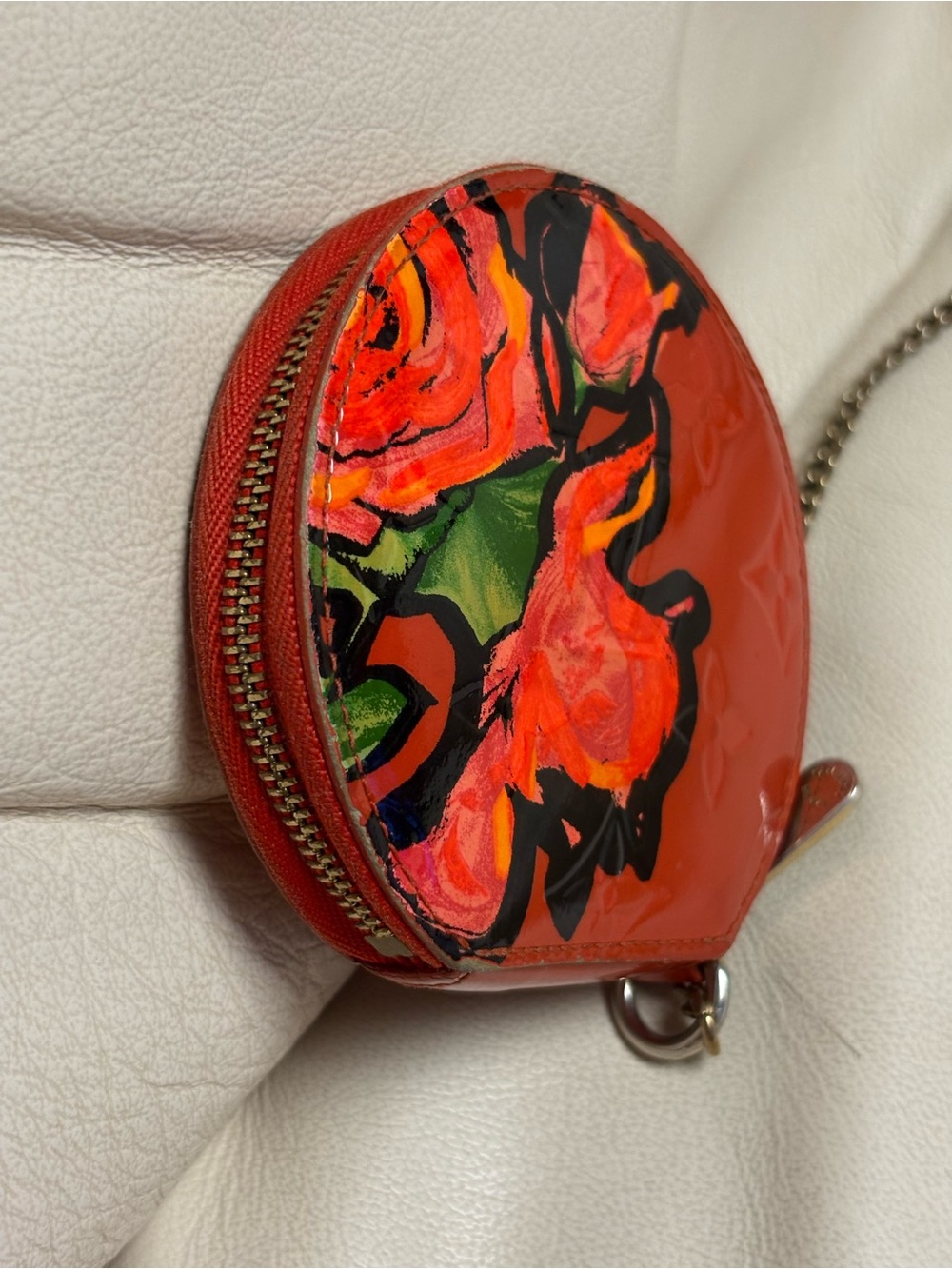 VTG LOUIS VUITTON x Stephen Sprouse Orange Vernis ROSE Coin Purse w/ Chain - Picture 9 of 14